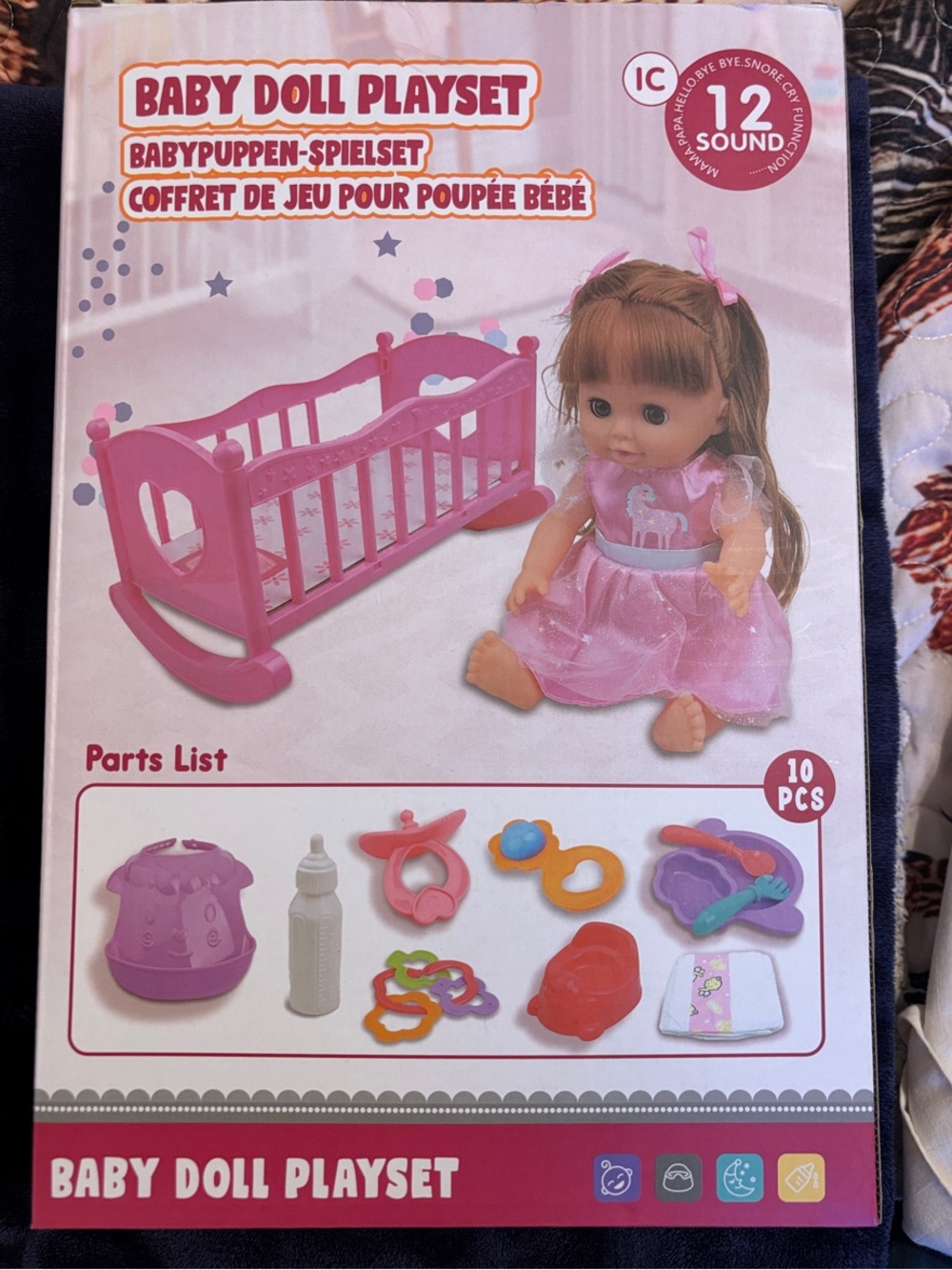 Pink Baby Doll Playset with Cradle and Accessories